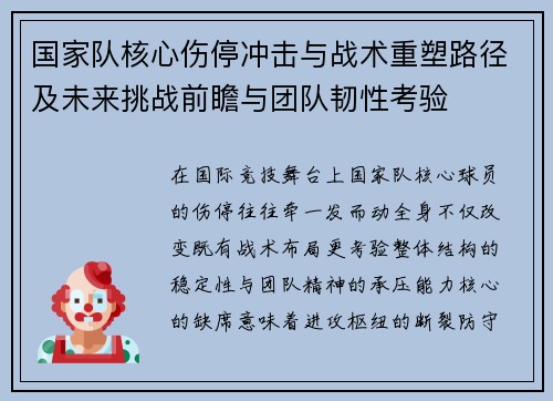 国家队核心伤停冲击与战术重塑路径及未来挑战前瞻与团队韧性考验